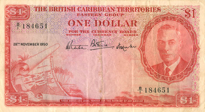 British Caribbean Territories - 1 Dollar - P-1a - 28 Nov. 1950 dated Foreign Paper Money